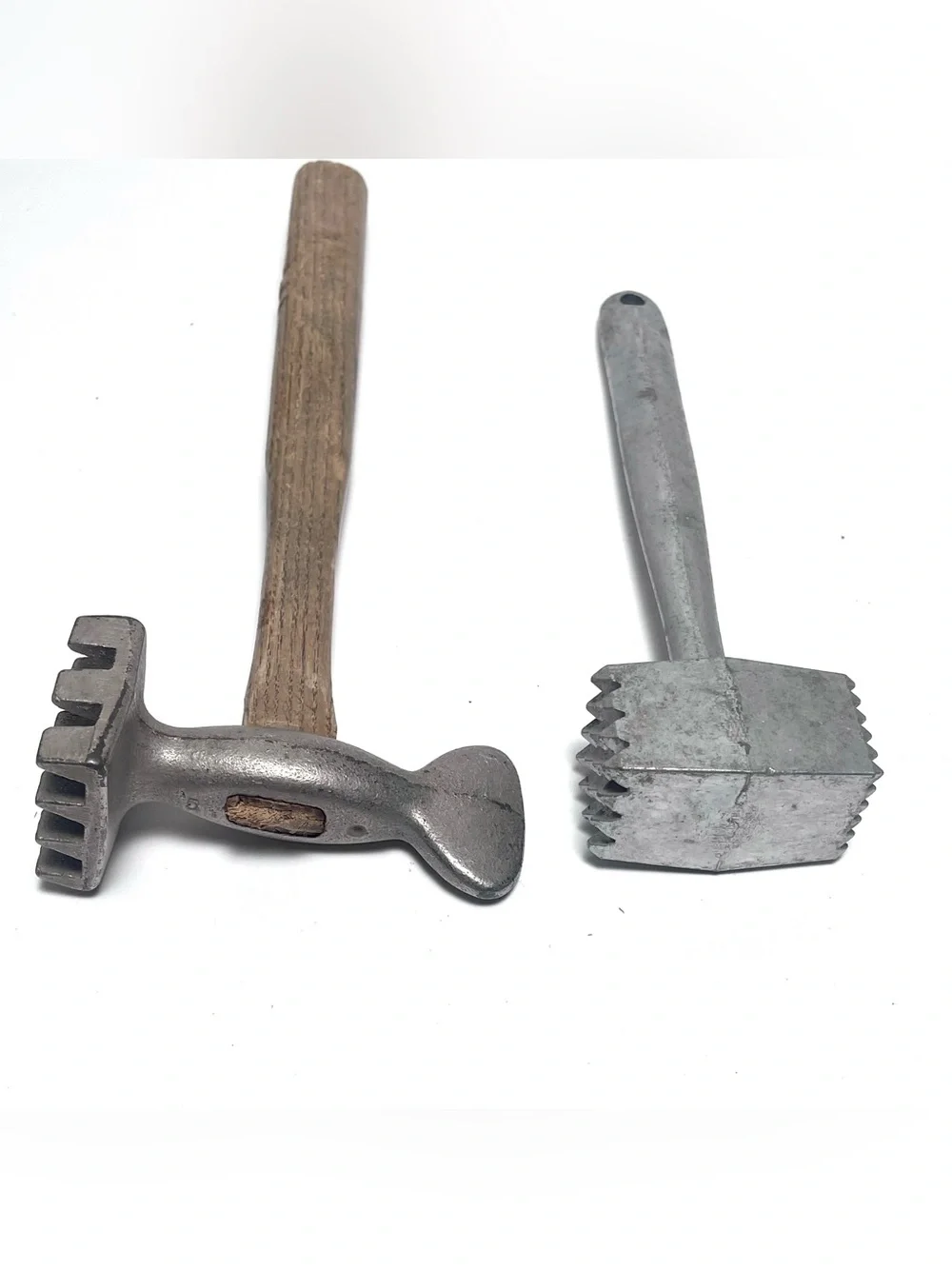 Vintage Meat Tenderizer Mallet Lot (2) Cast Aluminum Wood Handle Kitchen Pounder